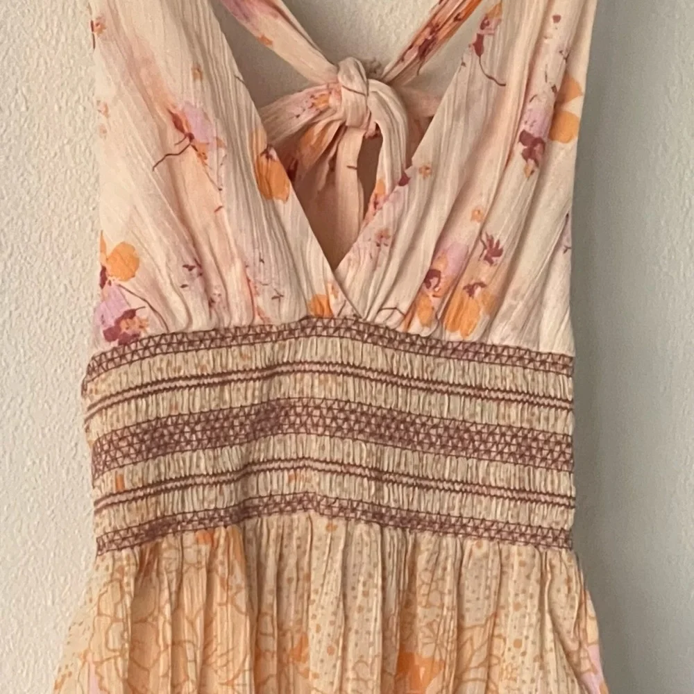 FREE PEOPLE Bohemian Y2K Style Babydoll Floral Pink Smocked Tank Top Size Small